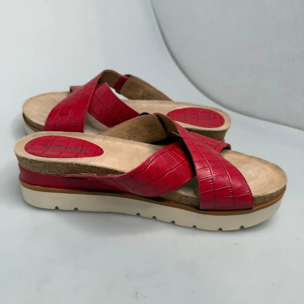 Josef Seibel Comfort Leather Platform Sandals Clea Red Brown Cork EU 39 US 8.5